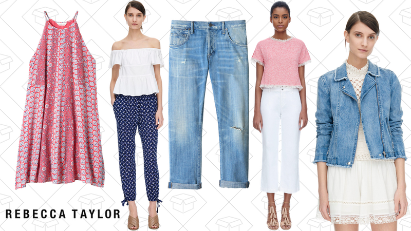 Amanda Cami Dress, $185 | Off the Shoulder Poplin Top, $143 | Citizens of Humanity Emerson Jean, $59 | Summer Stretch Tween, $167 | Washed Denim Jacket, $185